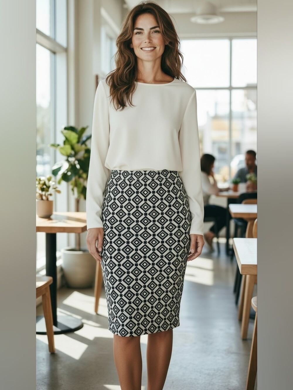 Gilli Black & White Textured Geometric Skirt